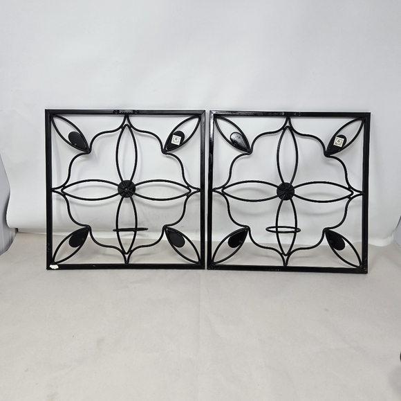Elements Set Of 2 Wall Decor Candle Holders Black Metal Flower Design & Stones - Picture 10 of 14